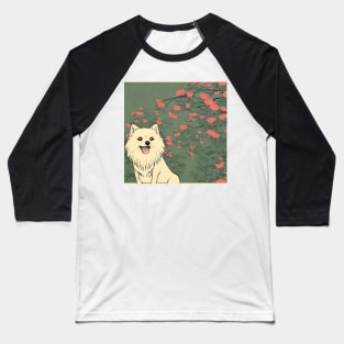 Flower Fluffy Pomsky Puppy White Pomeranian Husky Owner in Garden Baseball T-Shirt